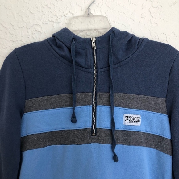 Victoria Secret Pink Half Zip Blue Hoodie Sweatshirt Womens Size XS Y2K - Picture 3 of 5